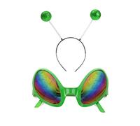 NINVVS 1 Pair of Colorful Sunglasses and 1 Headband, Alien Glasses, Mars Antenna Headgear, Fun Party Supplies for Kids, Birthday Party, Cosplay, Halloween Costume Accessories (Green)
