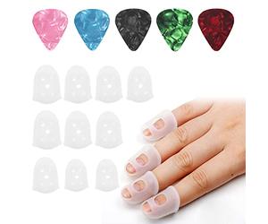 NINVVS 10 pieces of silicone finger protector, with 5 guitar picks, string finger guards, guitar fingertip protectors, non-slip transparent finger guards (JTZT1)