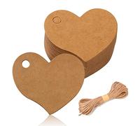 NINVVS 100 Heart-Shaped Labels, with 10m Hemp Rope, Kraft Paper Gift Labels, Suitable for Valentine's Day and Christmas