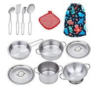 NINVVS 12-piece mini kitchen set, stainless steel kitchen toys, kitchen role-playing props, pots and pans kitchen cooking accessories, suitable for children 3 years old and above