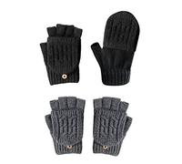 NINVVS 2 Pairs of Warm Gloves, Convertible Mittens, Knitted Gloves, Half-Finger Gloves, Gloves with Lid, Unisex (Dark Gray, Black)