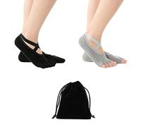 NINVVS 2 pairs of yoga five-finger socks with 1 piece of black storage bag, breathable non-slip grip socks for women and girls ballet yoga fitness activities