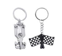 NINVVS 2 Pcs Silver Metal Keychain, Racing Car Model Flag Keychain, Personalized Creative Pendant for Boys' Gifts