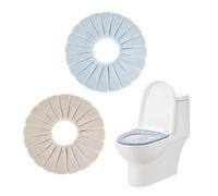 NINVVS 2 Pcs Toilet Seat Cover Cushion, Soft, Warm and Stretchable, Soft Toilet Seat Cushion, O-Shaped Knitted Toilet Washer (Beige, Blue)