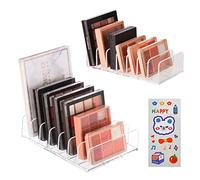 NINVVS 2 piece eyeshadow palette storage rack with 1 cartoon sticker, transparent desktop display rack, 7 compartment cosmetic storage rack, suitable for dressing table (2 sizes)