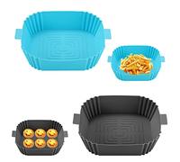 NINVVS 2 Piece Square Air Fryer Liners, 7.8'' Air Fryer Silicone Basket, Reusable, Baking Mold, Replacement Baking Pan, for Air Fryer, Oven, Microwave (Blue, Grey)
