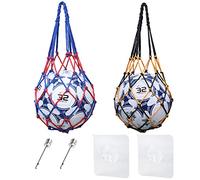 NINVVS 2 Pieces of Ball net Bag, with 2 Pieces of Ball Pump Needle and 2 Pieces of Hook, Portable Braided Rope Bag for Ball, Ball Braided Rope net Bag, Large Rope Tennis Bag Ball Bag
