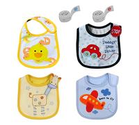 NINVVS 4 cartoon bibs with 2 diaper straps, soft cotton bibs, adjustable waterproof bibs, neutral embroidered bibs, reusable (20 * 35cm)