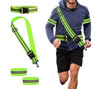 NINVVS 4 pieces of reflective running equipment, shoulder strap/belt/wristband, high-visibility reflective belt, elastic adjustable seat belt, reflective buckle belt, unisex