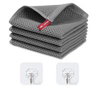 NINVVS 4pcs kitchen towels 2pcs Transparent Hooks, Highly Absorbent, Soft and Durable Kitchen Cloth, Waffle Weave Kitchen Dishcloth for Kitchen, Restaurant, Bar (Dark Gray)