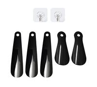 NINVVS 5 pieces of black plastic shoehorn, with 2 pieces of transparent adhesive hooks, portable shoe lifter, 2 sizes, suitable for adults and children of all foot sizes (16cm/8.5cm)