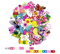 NINVVS 50 Pcs Wooden Clogs Shoe Accessories with 2 Wristband Bracelets, Cute Cartoon Shoe Accessories, DIY Decoration Accessories, Suitable for Birthday Party Gifts for Boys and Girls