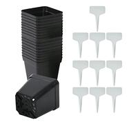 NINVVS 50pcs Square Plant Pots and 10pcs Plant Labels, Plastic Seedling Pots, Gardening Pots, Plant Containers with Drainage Holes for Planting Seedlings, Vegetables and Flowers (Black)