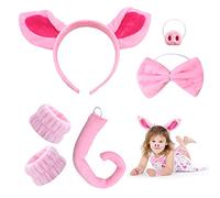 NINVVS 6 Pieces Piggy Set, Cute Animal Headwear, Pig Ears Headband Hair Accessories, Bow Tie, Elastic Wristband, Pig Tail, Nose, Role Play, Halloween, Party Accessories for Kids (Pink)