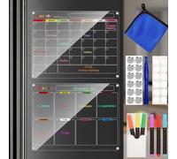 Ninyoon Calendar Meal Planner for Fridge, Magnetic Acrylic Fridge Menu Dry Erase Board with 6 Markers 1 Holder 12 Hanging Hardware 12 Gaskets 1 Towel - 2 Set (Clear - 15.7x11.8" - Weekly & Monthly)
