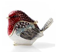 NIODAY Hand Painted Robin Bird Trinket Box, Ornate Jewelry Organizer & Home Decor, Hinged Metal Box, 1.4"D x 1.4"W x 2"H