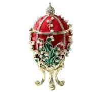 NIODAY Hand Painted Trinket Box Enamel Faberge Egg Vintage Jewelry Box Pink Easter Egg Hinged Metal Jewelry Organizer Decorative Treasure Box Unique Gifts