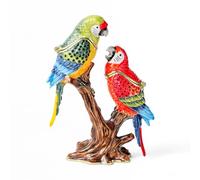 NIODAY Hand Painted Trinket Box Enamel Vintage Jewelry Box Couple Parrot Gift for Her Hinged Metal Jewelry Organizer Decorative Treasure Box Unique Valentine's Day Gifts Anniversary