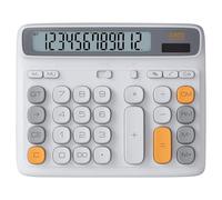 Niodel 12-Digit Desktop Calculator, Modern Color-Clash Aesthetic Design, Dual Power (Solar & Battery), Ergonomic Tilted Large LCD Display for Office, School and Accounting (Silver&Yellow)