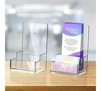 NiOffice 2 Pack Clear Acrylic Leaflet Holder, 1/3 A4 (DL Size) Leaflet Display Stand with Business Card Holder, Wall Mount or Countertop Brochure Dispenser for Pamphlets, Trifold, Menu, Booklets