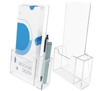 NiOffice 2-Pack Clear Acrylic Leaflet Holders 1/3 A4 (DL Size) with Pen Slot, Countertop Stands for Flyers, Pamphlets, Rack Cards, Menus, Sturdy Display for Desk, Reception, Office Use
