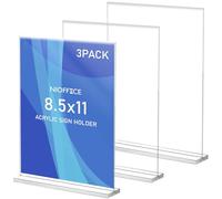 NiOffice 3 Pack Acrylic Sign Holder 8.5x11 In, T Shape Clear Desktop Sign Holder, Plastic Sign Holder, Double-Sided Paper Display Stand W/ Triangular Groove Base for Menu Restaurant Office, Vertical