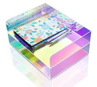 NiOffice Acrylic Letter Tray 2-Tier Iridescent Stackable Desk Paper Tray Organizer and Office Accessories Supplies, Rainbow Letter Size Desk Accessories Storage Organization (Portrait)