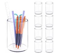 NiOffice Clear Acrylic Desk Organizer Set - 9 Pack Pen Pencil Holder, Stylish Round Makeup Brush and Stationery Storage Container, Ideal for Home, School and Office Supplies