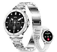 niolina Smart Watches for Women, 1.27" HD Smartwatch with Diamond Strap Compatible Android/iOS, Answer/Make Call, IP68 Waterproof Fitness Watch with HR, SpO2, Sleep Monitor, 120+ Sport Models, Silver