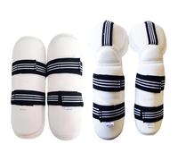 NIOMICO 1 Set Karate Sparring Gear Protective Sponge-Stuffed PU Taekwondo Sparring Gear Includes 1 Pair Leg Guard & Arm Guard with Fastening Tape for Biking, Martial Art & More, White, S