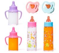 NIOMICO 6PCS/Set Baby Doll Bottles Set with Pacifiers, Funny Magics Baby Doll Bottles with Disappearing Milk or Juice, Simulation Dolls Accessories for Kids Gifts