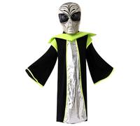 NIOMICO Alien Costume Kids Realistic Alien Mask with Soft Robe Funny Halloween Costume For Kids Cosplay Party, Suitable for a height of 125-135cm