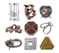 NIOMICO Brain Teasers 9PCS Intellectual Challenge Vintage Metal Mind Game Removing Assembling Classical Party Bag Fillers for Adults Birthday Present Mind Game