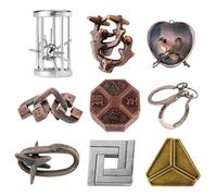NIOMICO Brain Teasers 9PCS Intellectual Challenge Vintage Metal Mind Game Removing Assembling Classical Party Bag Fillers for Adults Birthday Present Mind Game