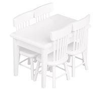 NIOMICO Miniature Dining White Table Chair Dollhouse Stylish Mini Portable Wooden Furniture Set for Girls 5PCS