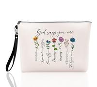 Nioobager Canvas Makeup Bag for Women, Cute Personalized Cat Birthday Gift, Music Lover Small Travel Cosmetic Bags, Funny Cat Singer Toiletry Makeup Organizer Zipper Pouch Bag, God says You Are Bag