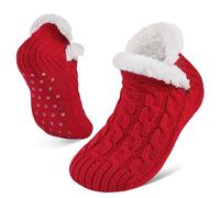 Niorasen Fluffy Slipper Socks Women Men, Winter Gift for Her, Warm Bed Socks with Grippers, Thick Cosy Non-Slip Sock, Ladies Women Girls Gifts for Christmas, UK 4-9, Red