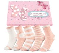 Niorasen Fluffy Socks Womens with Gift Box, Cosy Bed Socks for Women, Warm&Comfy Fuzzy Sock, Christmas Gifts for Women Ladies Girls, 5 Pairs, 3-8, Orange