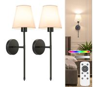 NIORSUN 19.9 inch Battery Operated Wall Light, Black Rechargeable Wall Lights Indoor with 5200mAh Dimmable Detachable Bulbs and Remote, 9 Colours Wall Lights for Bedroom Living Room Hallway