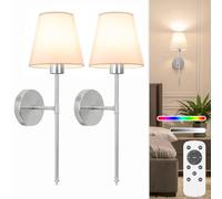 NIORSUN 19.9 inch Battery Operated Wall Light, Brushed Nickel Rechargeable Wall Lights with 5200mAh Dimmable Detachable Bulbs and Remote, 9 Colours Wall Lights for Bedroom Living Room Hallway