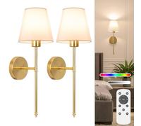 NIORSUN 19.9 inch Battery Operated Wall Light, Gold Rechargeable Wall Lights Indoor with 5200mAh Dimmable Detachable Bulbs and Remote, 9 Colours Wall Lights for Bedroom Living Room Hallway