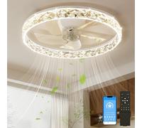 NIORSUN 50CM LED Ceiling Fan with Lights and APP Remote, Dimmable Low Profile Ceiling Fans, Flush Mount Ceiling Fan, Stepless Color Temperature Change and 6 Speeds（White）