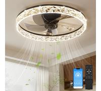 NIORSUN 50CM LED Ceiling Fan with Lights and Remote, Dimmable Low Profile Ceiling Fans, Flush Mount Ceiling Fan, Stepless Color Temperature Change and 6 Speeds（Black）