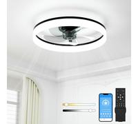 NIORSUN 50CM LED Ceiling Fan with Lights and Remote, Dimmable Low Profile Ceiling Fans, Flush Mount Ceiling Fan, Stepless Color Temperature Change and 6 Speeds（Black）