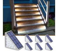 NIORSUN 6 Pack Outdoor Stair Lights, Cool White Triangle Solar Deck Lights, IP67 Waterproof, Auto On/Off, 13 LEDs, 6000K Cool White Light