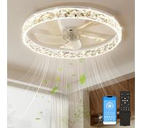 NIORSUN 60CM LED Ceiling Fan with Lights and APP Remote, 3000K/4500K/6000K Stepless Dimmable Low Profile Ceiling Fan, Flush Mount Ceiling Fan,6 Speeds Ceiling Fan Light for Bedroom Living Room（White）