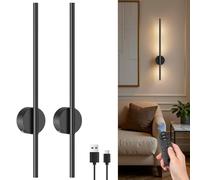 NIORSUN 65CM Battery Operated Wall Lights, Black Rechargeable Wall Lights Indoor with Remote, 3 Color Temperature Dimmable Wireless Wall Scones, Detachable Wall Sconces for Living Room Bedroom Hallway