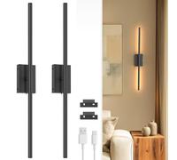 NIORSUN 70CM Battery Operated Wall Lights, Black Rechargeable Wall Lights with Remote, 3 Color Temperature Dimmable Wireless Wall Light, Detachable Wall Sconces for Living Room Bedroom Hallway