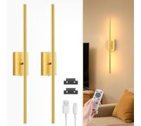 NIORSUN 70CM Battery Operated Wall Lights, Gold Rechargeable Wall Lights with Remote, 3 Color Temperature Dimmable Wireless Wall Light, Detachable Wall Sconces for Living Room Bedroom Hallway