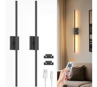 NIORSUN 86CM Battery Operated Wall Lights, Black Rechargeable Wall Lights with Remote, 3 Color Temperature Dimmable Wireless Wall Light, Detachable Wall Sconces for Living Room Bedroom Hallway